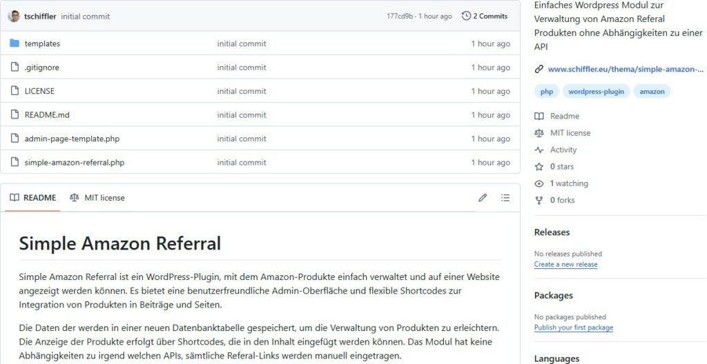 Screenshot GitHub 'Simple Amazon Referal'